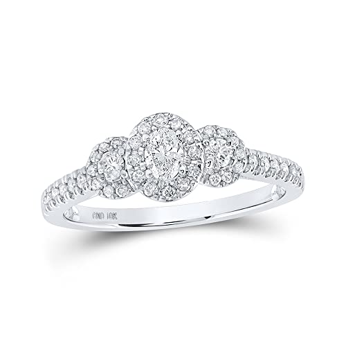 Women's Solid 10kt White Gold Oval Diamond 3-stone Bridal Wedding Engagement Ring 1/2 Cttw Ring Size 7.5
