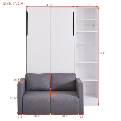 Ball & Cast Murphy Bed Wall Bed Queen Size with Cushion,Sofa Platform Bedfram Chest can be Folded,Wood Folding Hideaway w/Slat Support
