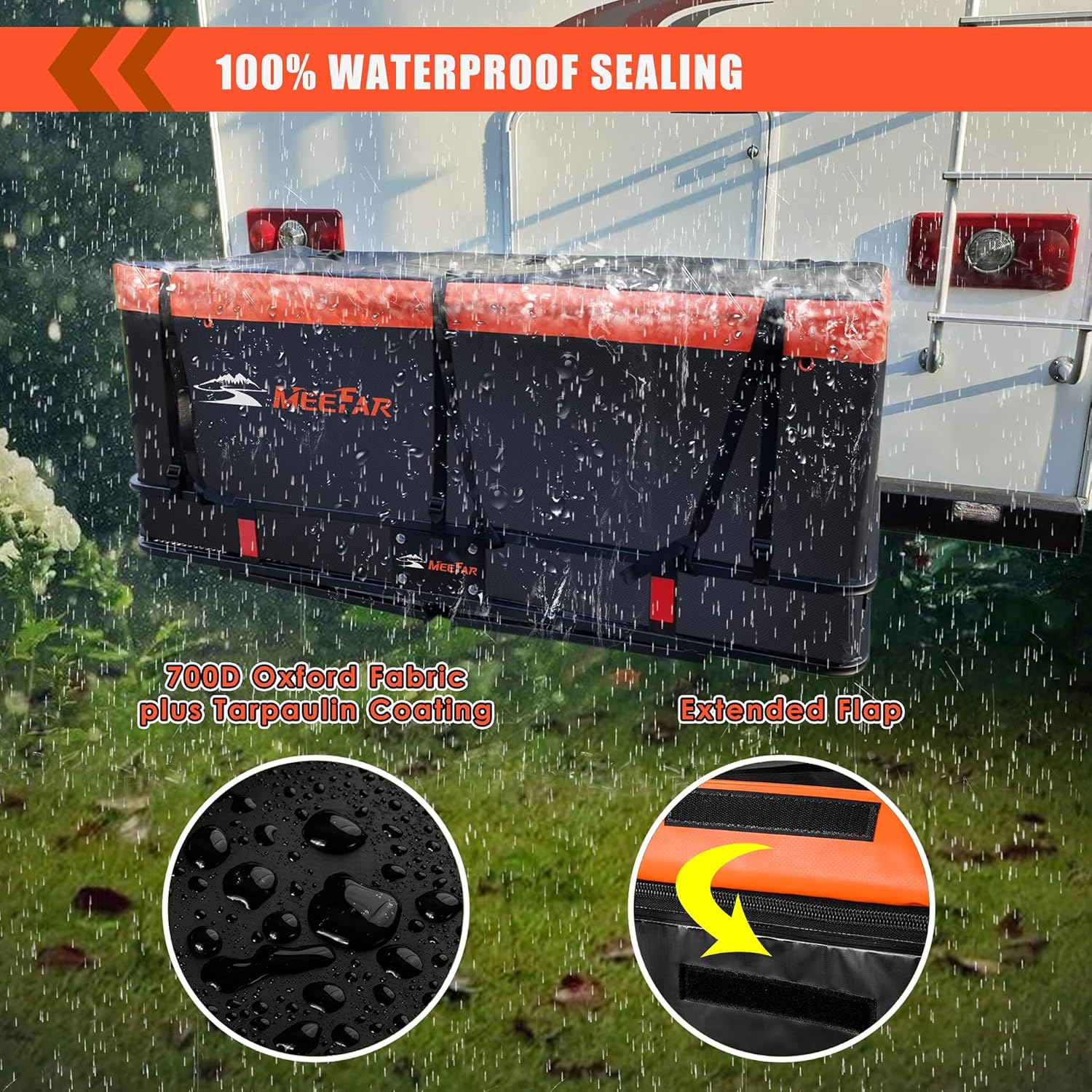 MeeFar Hitch Mount Cargo Carrier Bag Soft Shell 100% Waterproof 20 Cubic Feet (59 24 24) Include 8 Reinforced Straps for Truck Pickup All Vehicle