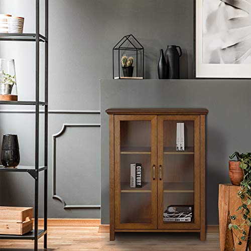 Teamson Home Avery Wooden Freestanding Floor Cabinet with 2 Adjustable Shelves 3 Storage Spaces 2 Glass Paneled Doors and 2 Antique Brass Knobs