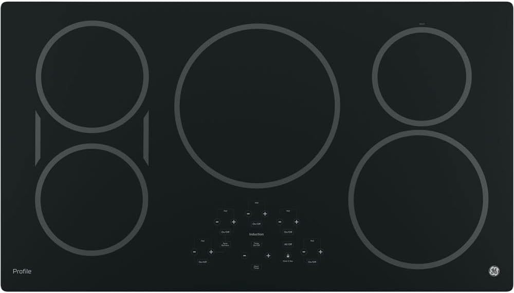 GE 36-Inch Cooktop with 5 Induction | Pan Size Sensors, SyncBurners, Red LED Display, Kitchen Timer, 3