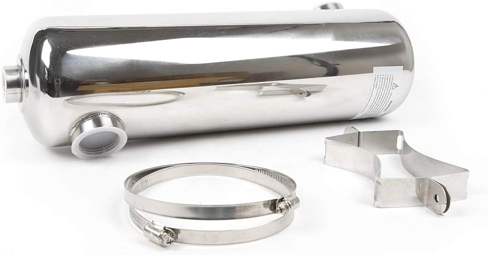 Pool Heat Exchanger Stainless Steel Shell and Tube Heat Exchanger Same Side Ports 1"+ 1 1/2" FPT (200KBTU) for Swimming Pools Spas Hot Tubs Hydraulic
