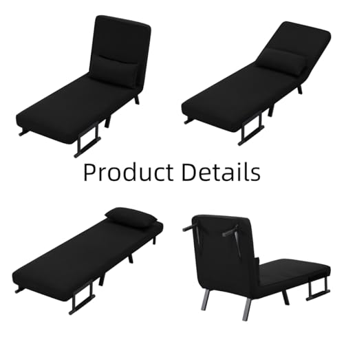 3 in 1 Sleeper Sofa Bed, Futon Sofa Bed for Living Room with Side Pocket, Black Sleepers Sofa Couch with Pullout Bed