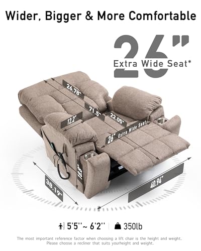 Large Power Lift Chairs Recliners for Elderly with Heated and Massage, Lazy Boy Recliner Chair with 26in Extra Wide Seat, Hidden Cup Holder