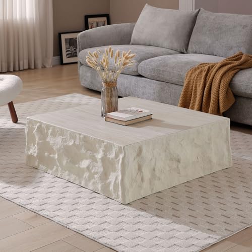 JUSTONE 15.75 ''Round Coffee Table, Accent End Table for Living Room Office Apartment, Modern Minimalist Side Table with Faux Marble Pattern