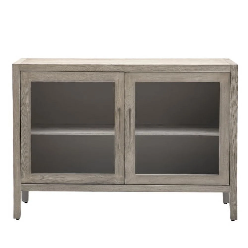 Motent Wood Storage Cabinet with Two Tempered Glass Doors ,Four Legs and Adjustable Shelf,Suitable for Living Room, Study and Entrance, Gray
