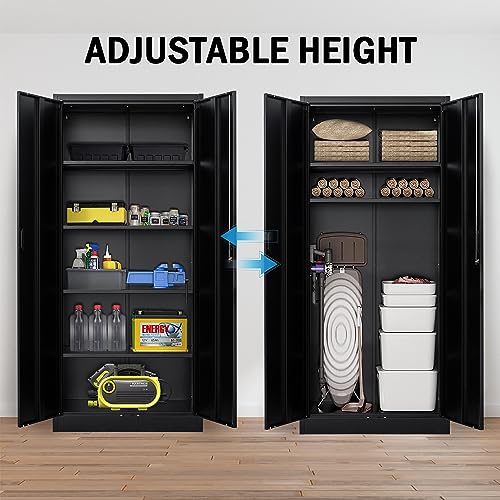 Metal Storage Cabinet, 72" H x 36" W x 18" D Locking Cabinet with Adjustable Shelves, Steel Storage Cabinets for Garage, Home, Office, Pantry (White)
