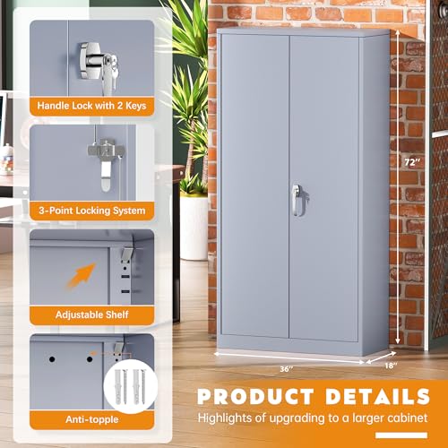 Greenvelly Steel SnapIt Storage Cabinet 72" Locking Metal Garage Storage Cabinet with 4 Adjustable Shelves, 2 Doors and Lock for File, Office, Garage