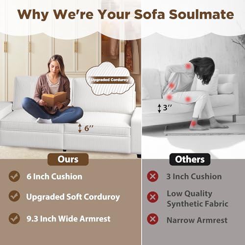 85" Loveseat, Corduroy Love Seat 3 Seater Couch with Removable Covers & Medium Firm Seat Cushion
