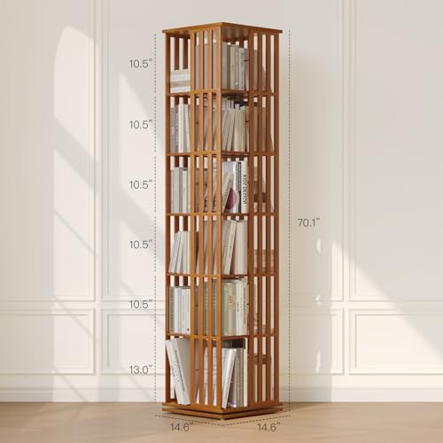 Rotating Bookshelf Tower, 360 Display Spinning Bookcase, Bamboo Bookshelf Floor Standing Storage Rack