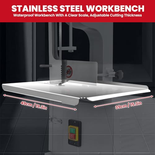 1500w Electric Meat Bone Saw, Stainless Steel Tabletop Meat Bandsaw for Butchering, Cutting Thickness 0.8-7.1 Inches