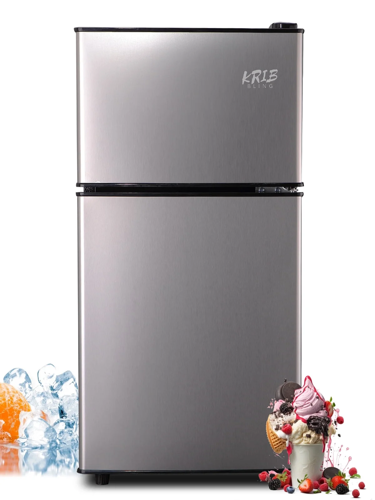 KRIB BLING 3.5 Cu.ft Mini Fridge with 7 Level Thermostat, Compact Refrigerator with Freezer on Top, Ideal for Dorm, Office, Black