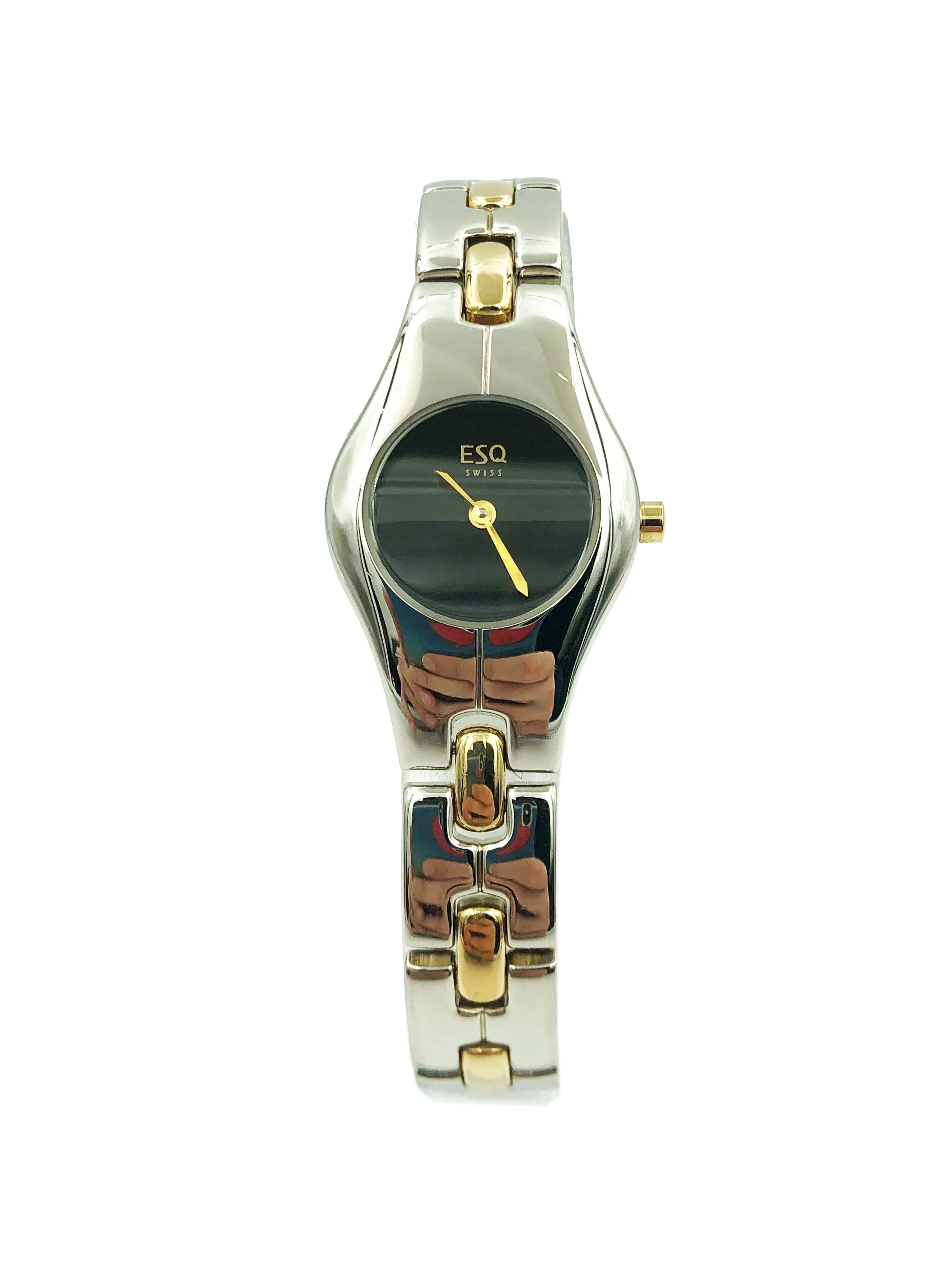 Pre-Owned ESQ Movado Tonneau Two-Tone Steel Black Dial Quartz Ladies Watch 07100710 (Good)