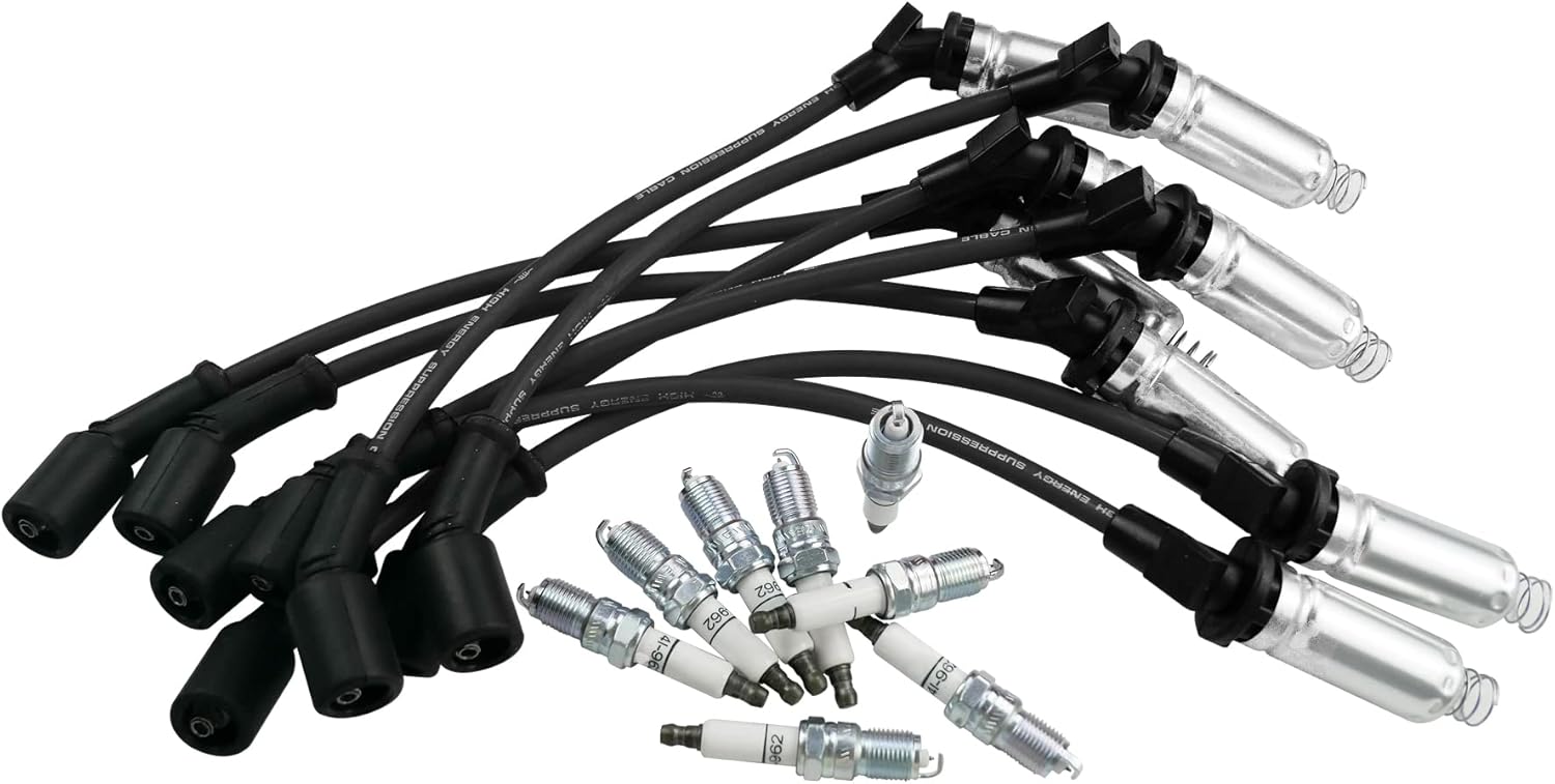 41-962 Spark Plugs + 48322 Spark Plug Wires Fit for Chevrolet Silverado Suburban Tahoe Avalanche Corvette Express Impala Monte Carlo Buick Allure