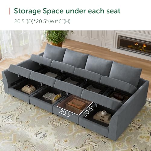HONBAY Modular Sofa Sectional Sleeper Couch with Ottomans Reversible Sleeper Sectional Sofa Modular Couch with Storage, Aqua Blue