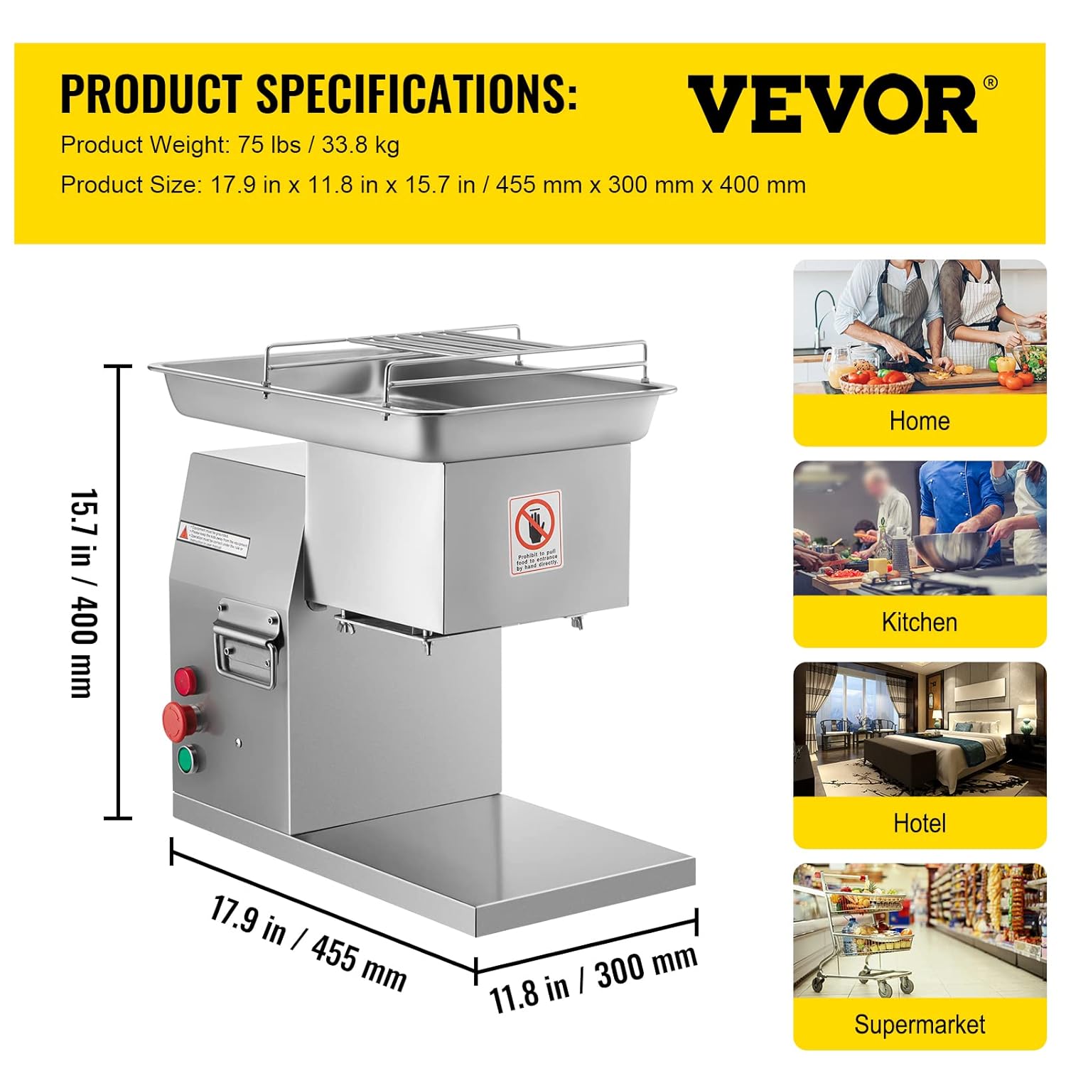 VEVOR Commercial Meat Cutter Machine 1100 LB/H 3mm Stainless Steel with Pulley 600W Electric Food Cutting Slicer for Kitchen Restaurant Supermarket
