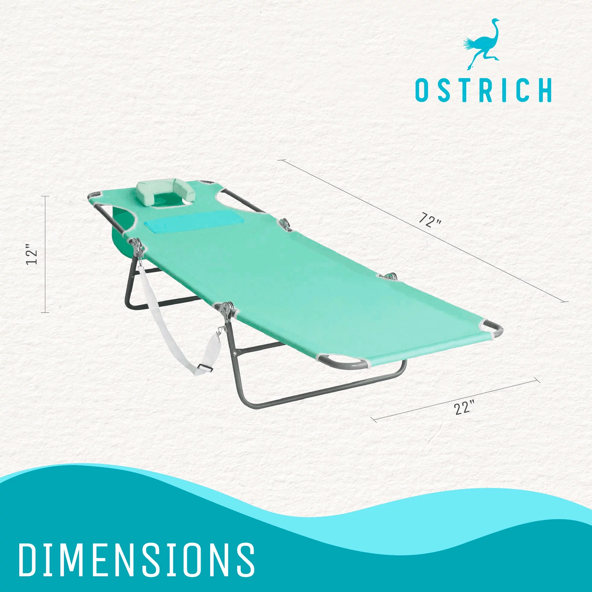 Ostrich Chaise Sunbathing Poolside Beach Chair w/Recliner Pool Chair, Teal