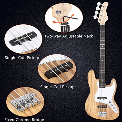 Ktaxon Electric Bass Guitar with 20Watt Amplifier, 4 String Right Handed Jazz Bass Kit for Beginner & Professionals W/a Bag, Shoulder Strap