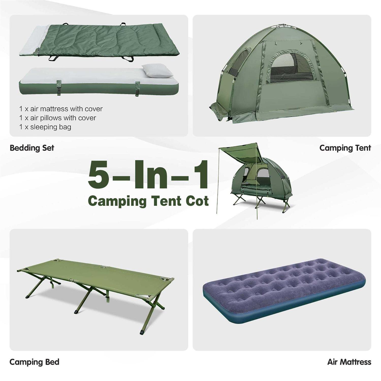 Costway 2-Person Foldable Outdoor Camping Tent Cot with Air Mattress &amp; Sleeping Bag - Sports Supplies Online Store