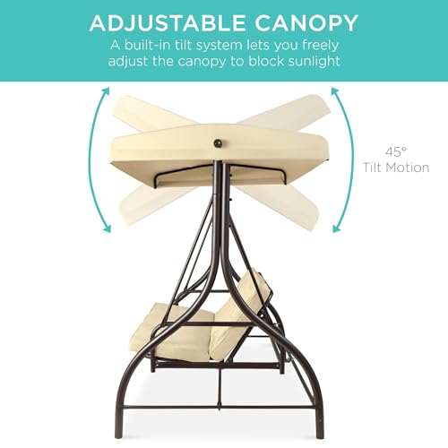 Best Choice Products 3-Seat Outdoor Large Converting Canopy Swing Glider, Patio Hammock Lounge Chair for Porch, Backyard w/Flatbed, Adjustable Shade