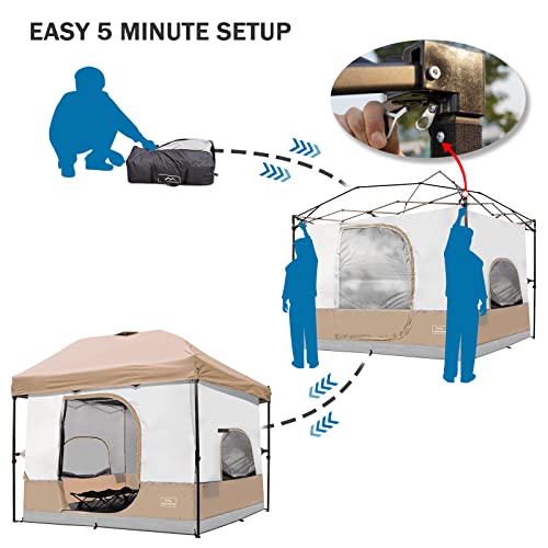 KAMPKEEPER Camping Inner Tent for Pop Up CanopyFully Vented Roof, Converts 10'x10' Straight Leg Canopy into Camping TentKhaki