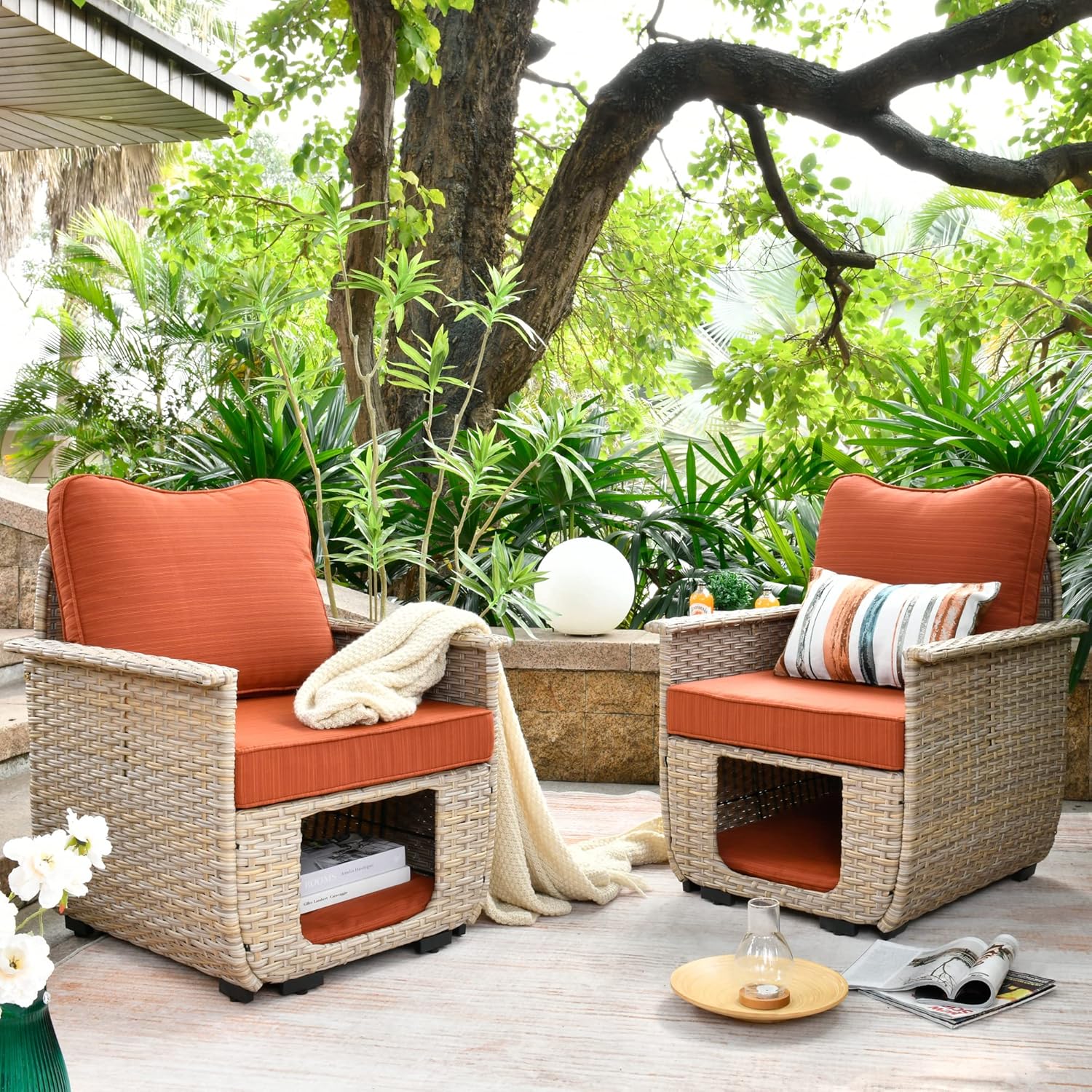 ovios Patio Chair Set Outdoor Furniture Conversation Sets with Pet House Wicker Rattan Sofa Patio Bistro Set High Back Chairs for Porch Deck Backyard
