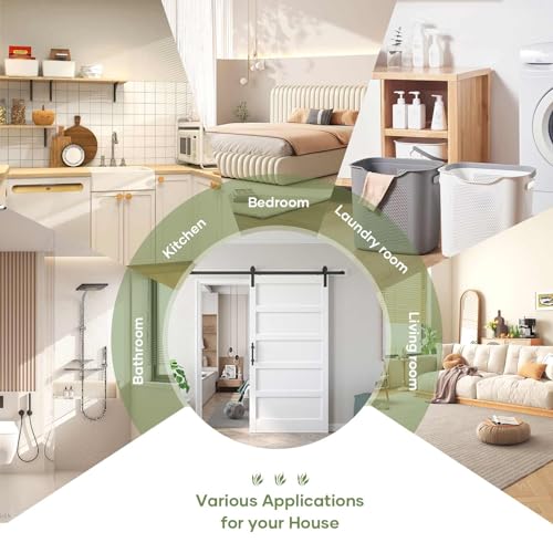 Fredbeck Double 21inx84in White Barn Door and 7FT Sliding Barn Door Hardware Kit Included,Solid,MDF, PVC Surface,DIY Assembly,5-Panel