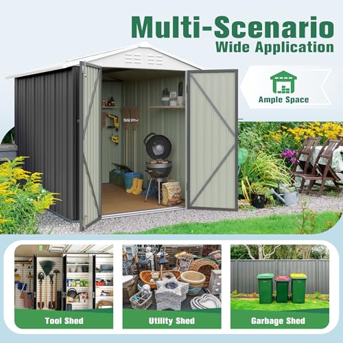 Flamaker Storage Shed Waterproof Metal Garden Shed with Lockable Door Utility Tool Shed Outdoor Storage for Backyard, Patio and Lawn (5 x 3 FT)
