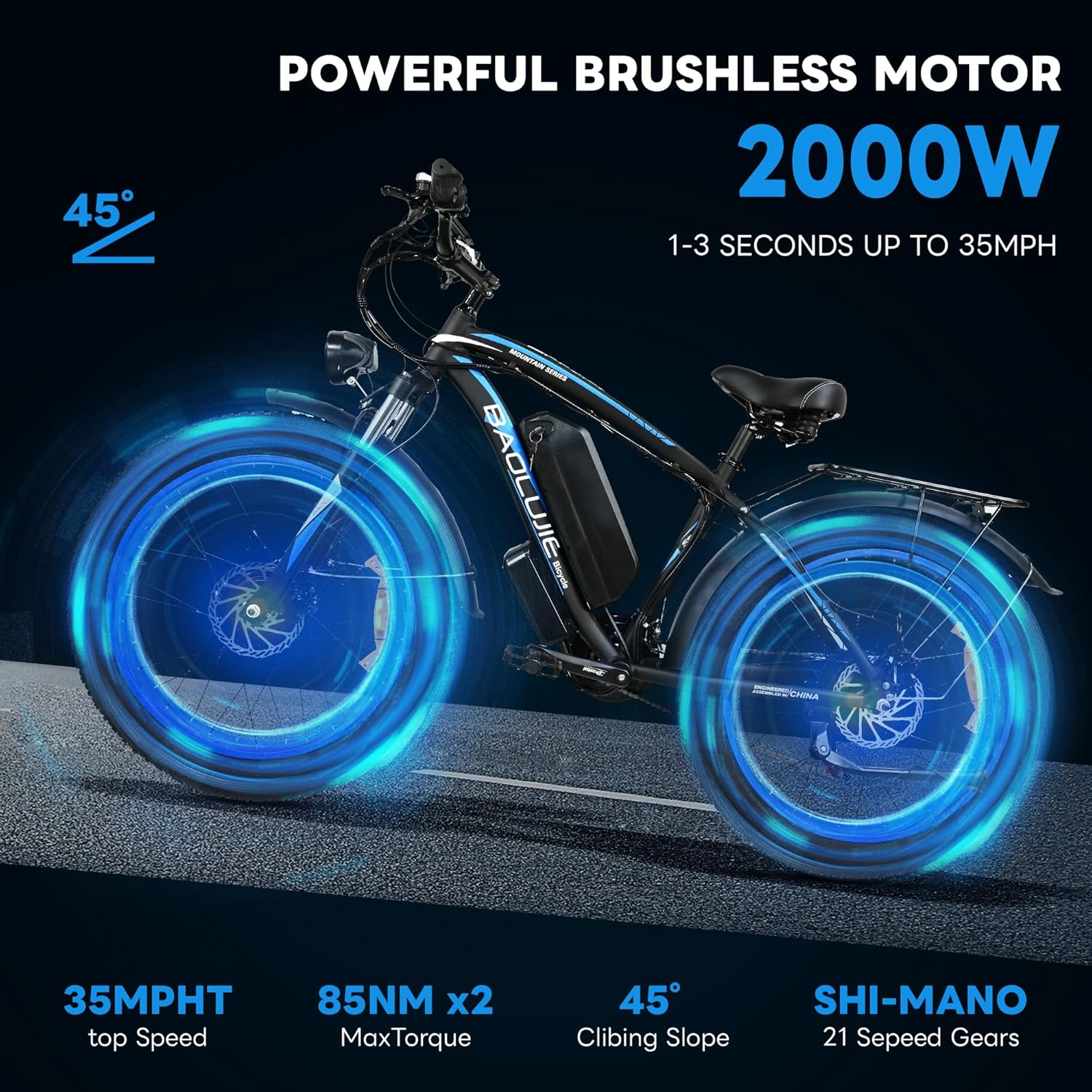 Two 2000W Electric Bikes for Adults with 48V 20Ah Removable Batteries Shi-Mano 21 Speed 80Miles 35MPH Ebike with Lockable Fork Suspension Hydraulic