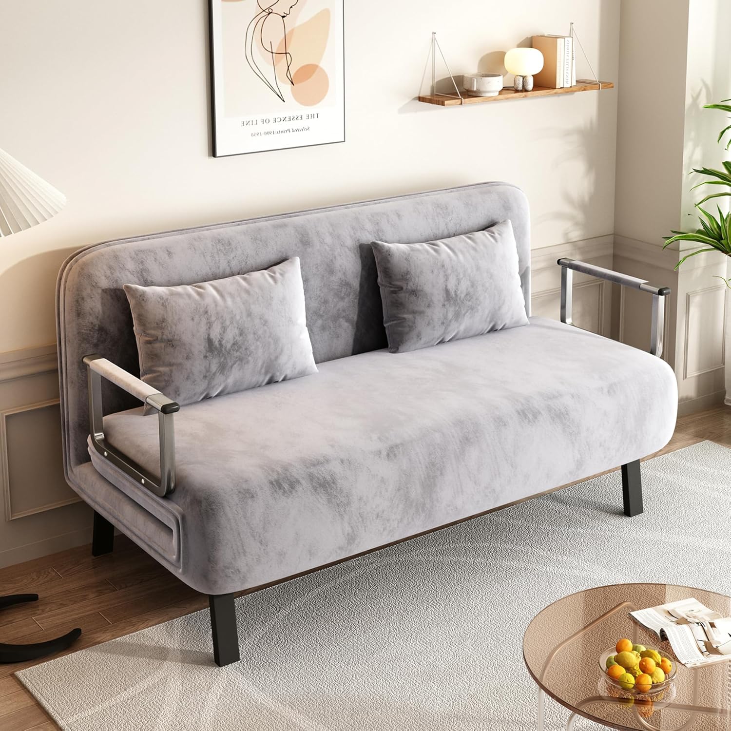 Folding Chair Bed, Comfortable Convertible Sleeper Sofa, 3-in-1 Foldable Bed with Adjustable Backrest and Pillow, Floor Loveseat
