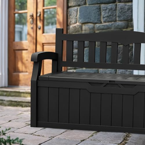Devoko 80 Gallon Storage Bench Deck Box Lockable for Patio Furniture, Garden Decor and Outdoor Seating for Cushions