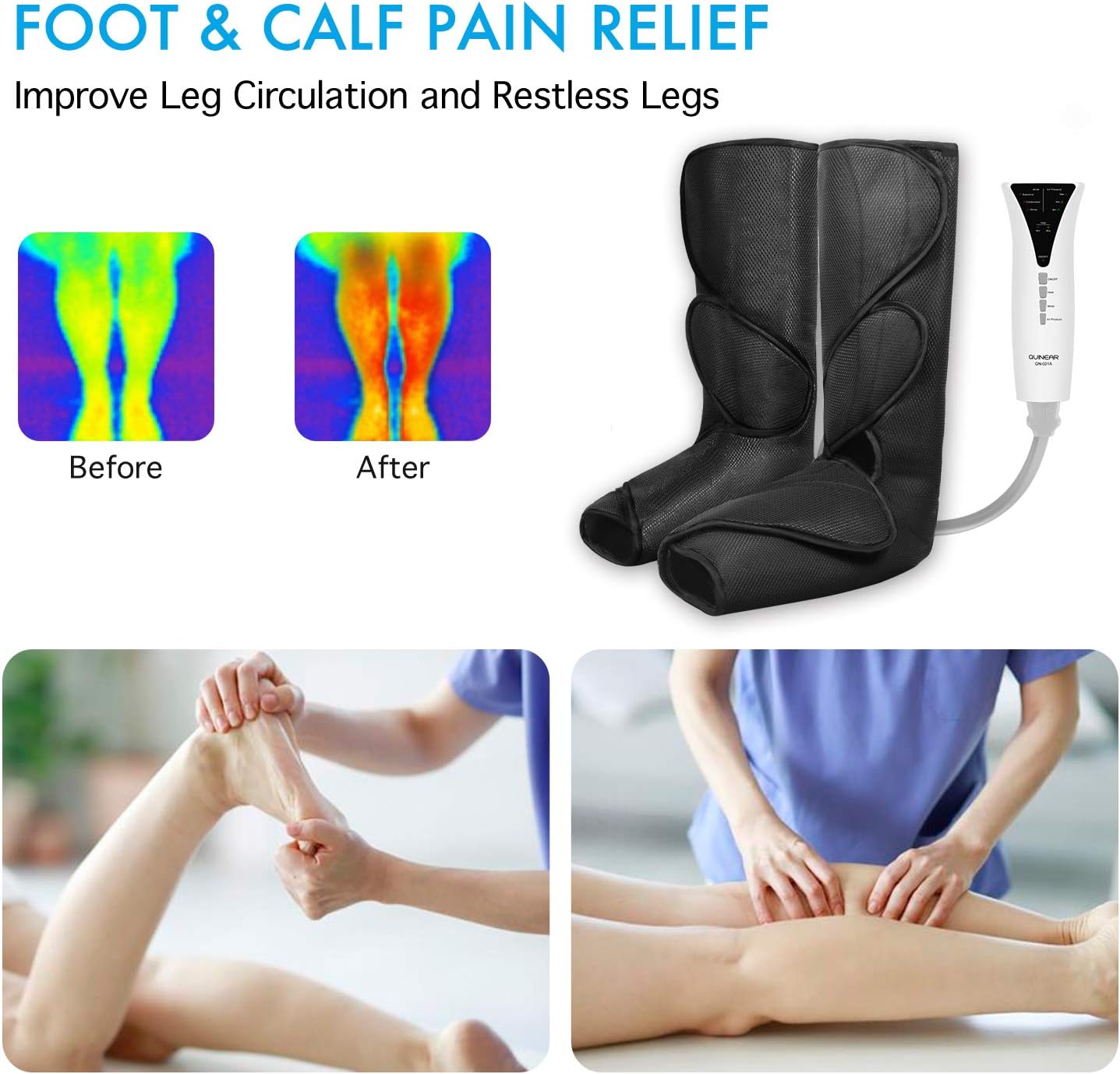QUINEAR Leg Massager with Heat Air Compression Massage for Foot & Calf Helpful for Circulation and Muscles Relaxation(FSA or HSA Approved)