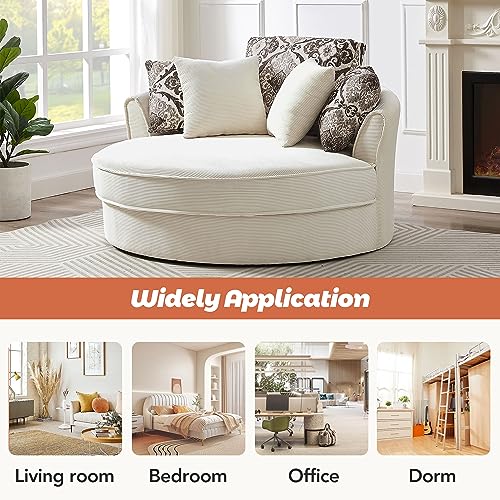 51.5-Inch Oversized Swivel Accent Barrel Chair with Storage Ottoman ,Button Decor and 4 Pillows