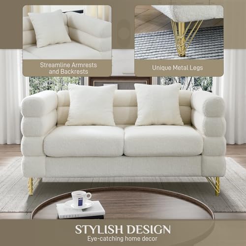 Cloud Couch for Living Room, 79" Modern Overstuffed Deep Seat Boucle Sherpa 3 Seater Sofa with 3 Pillows