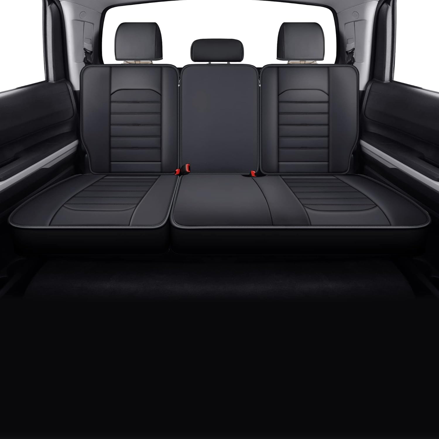 LUCKYMAN CLUB Tundra Custom fit Seat Covers for Front and Back Seats of 2014-2021 Crew Cab/ Crewmax/ Double Cab with Faux Leather (Black& Red)