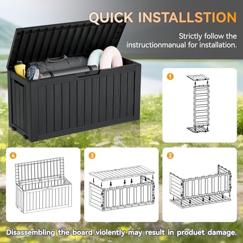 KAMABOKO Outdoor Storage Box, 150 Gallon Large Outdoor Resin Deck Box, Storage Waterproof Boxes Lockable Lid for Garden Tools, Pool Supplies