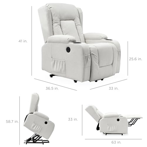 Best Choice Products Modern Linen Electric Power Lift Chair, Recliner Massage Chair, Adjustable Furniture for Back, Legs w/ 3 Positions, USB Port