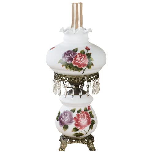 Touch of Class Abigail Hurricane Style Parlor Table Lamp - Antique Victorian Aesthetic - Painted by Hand - Floral Designs