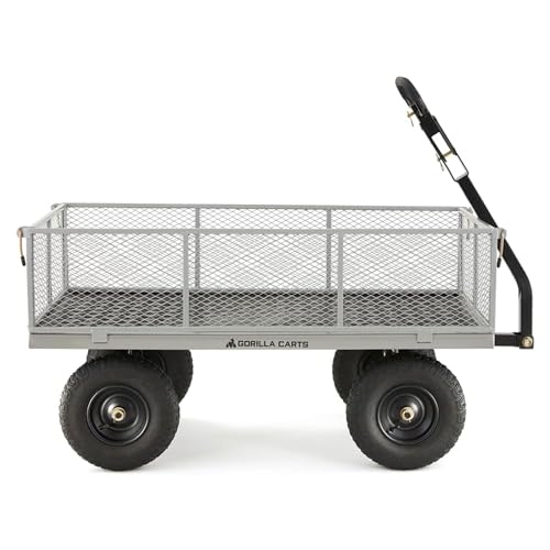 Gorilla Carts Steel Utility Wagon w/ Removable Side Panels, 1000 lb Capacity, Gray