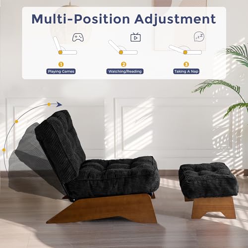 MAXYOYO Accent Chair with Ottoman Adjustable Backrest, Tufted Living Room Chair Upholstered Lounge Chair with Footrest Set