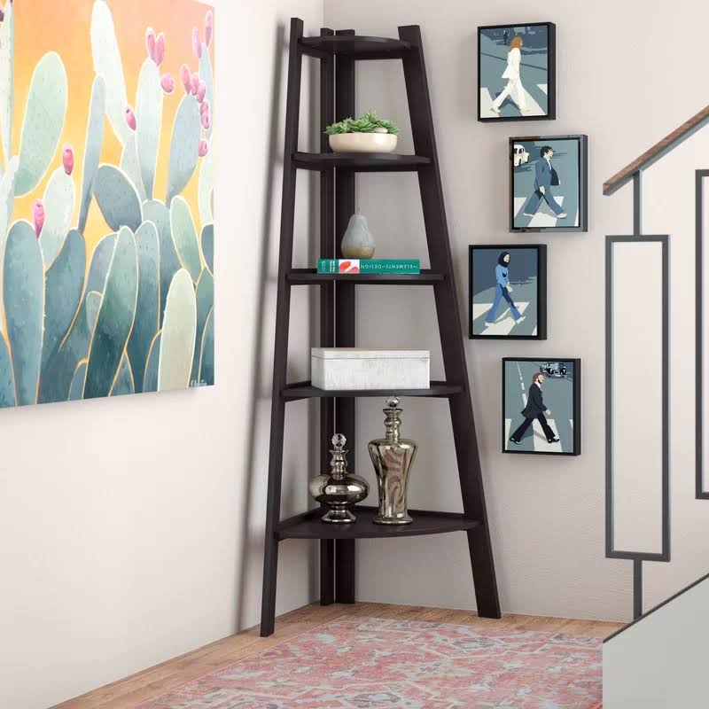 Tisha Corner Unit Bookcase (Color: Black)