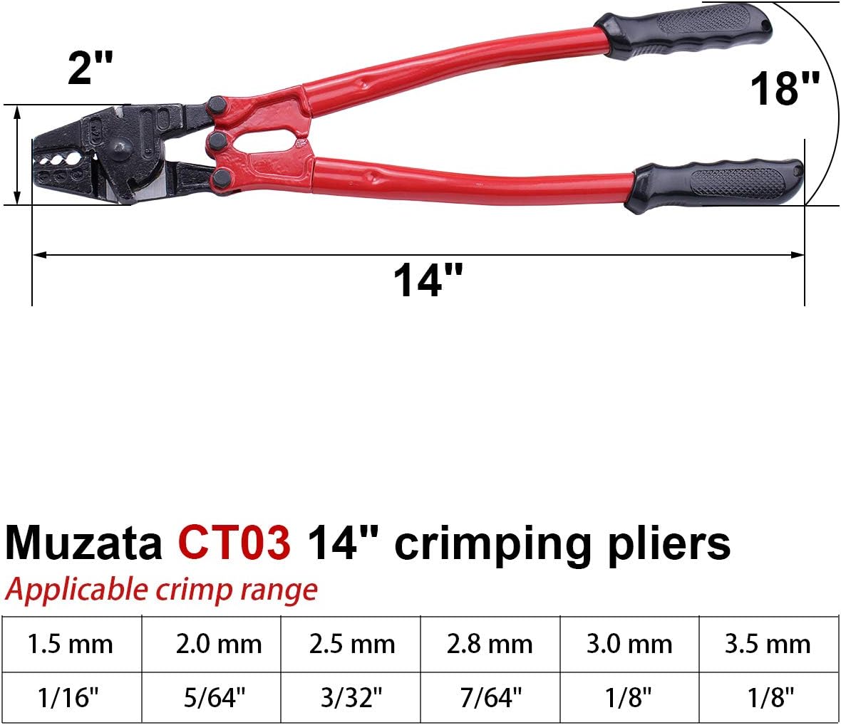 Muzata 14'' Wire Rope Hand Crimper Tool and Cable Cutter for Aluminum Copper Cable Railing ferrule for 1/16”,5/64”,3/32”,7/64”,1/8” Cables CT03,CT1