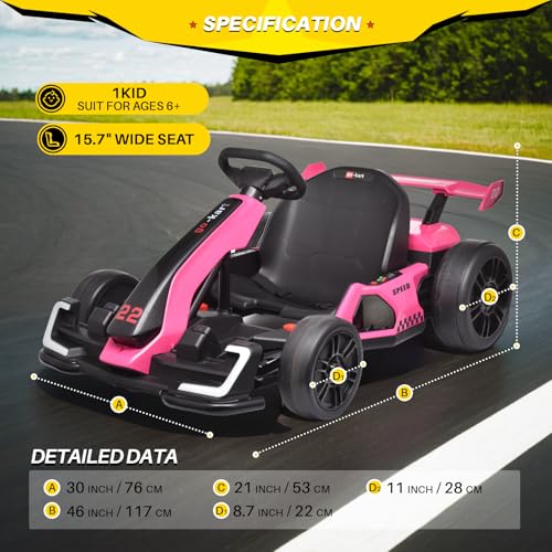 Blitzshark 24V Kids Go Kart 300W Powerful Drift Kart Electric Pedal Kart Outdoor Race Toy, with 2X150W Strong Motor, 7AH Big Battery
