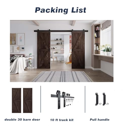 Fredbeck 30 Double Brown Barn Door with 10 ft Hardware Included (60 barn Door)