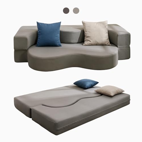 Mjkone Queen Size Floding Sofa Bed, Floor Sofa Bed with Memory Foam, Upholstered Convertible Couch Bed