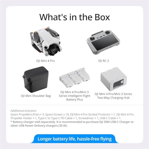 DJI Mini 4 Pro Fly More Combo Plus with DJI RC 2 (Screen Remote Controller), Folding Mini-Drone with 4K HDR Video Camera for Adults