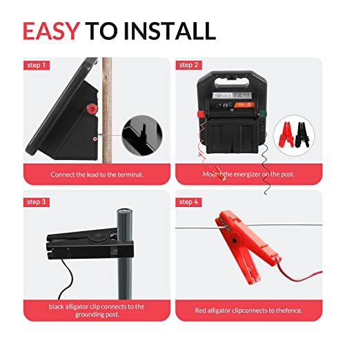 10 Miles Solar Electric Fence Charger with Day or Night Mode, 0.11 Joule Portable Solar Fence Charger for Livestock