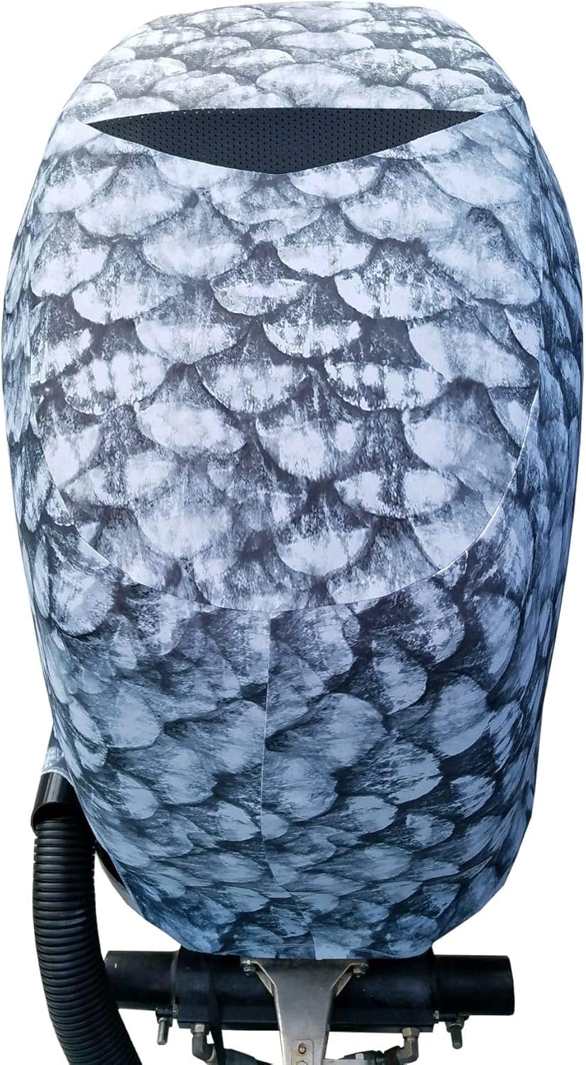 OUTERENVY Grey Fish Scales Outboard Motor Cover for Yamaha V6 4.2 F225-300HP [2009-2021] (Side Vents) | Made in USA to Stay on While You Run!