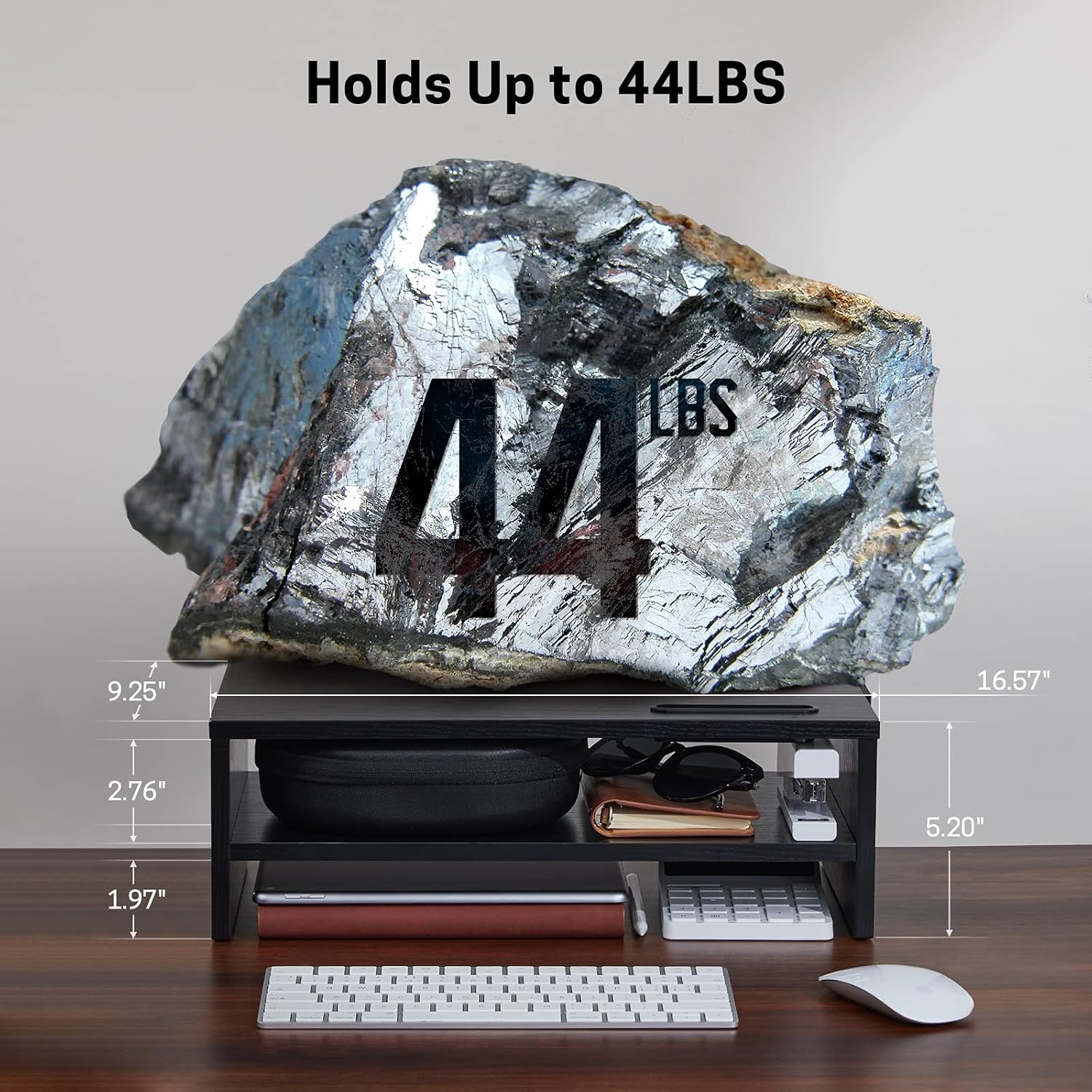 LORYERGO Monitor Stand, 2 Tier Computer Stand, Monitor Stand Riser with Cellphone Holder & Storage Space