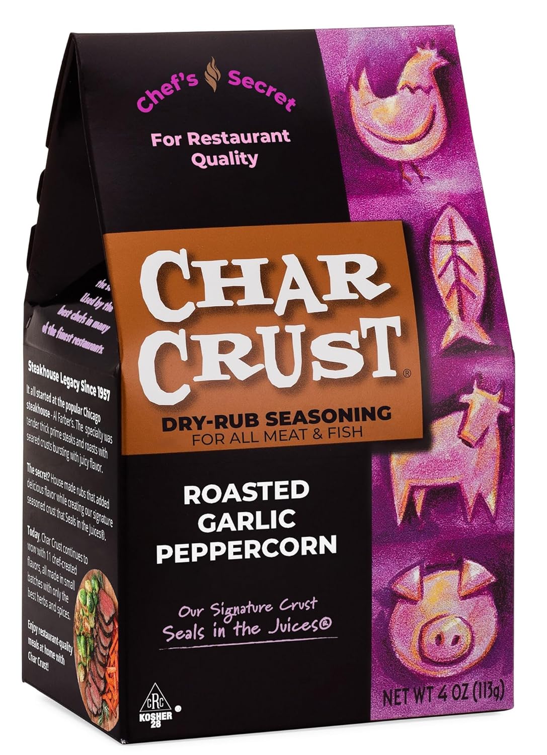 Char Crust Dry-Rub Seasoning, Roasted Garlic Peppercorn, 4-Ounce Boxes (Pack of 6)